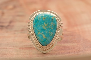 Genuine Kingman Turquoise Sterling Silver Native American Ring